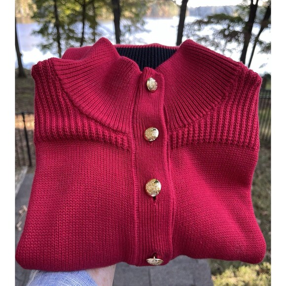 LRL Lauren Jeans Co Ralph Lauren Red Qtr Button Sweater Military Patch Ladies XL - Picture 13 of 13